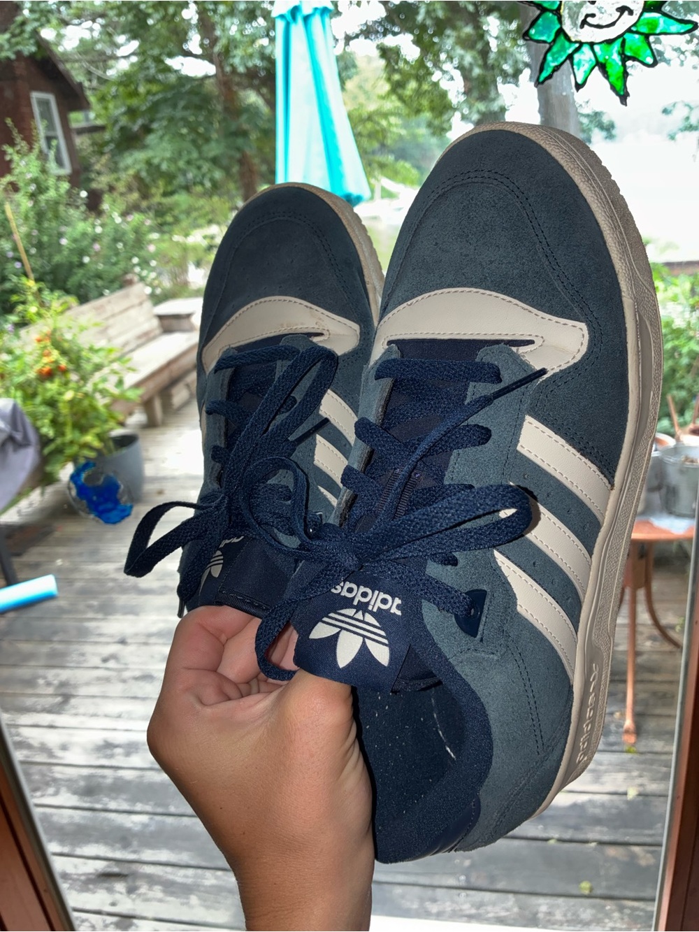 adidas Navy and Cream Suede Low-Top Sneakers